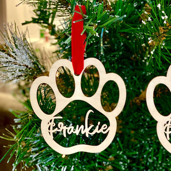 Personalised Dog Or Cat Christmas Tree Bauble, Memorial Ornament, Italian Wood Finish, 4 of 8