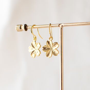 Gold Plated Flower Dangle Earrings, 2 of 10