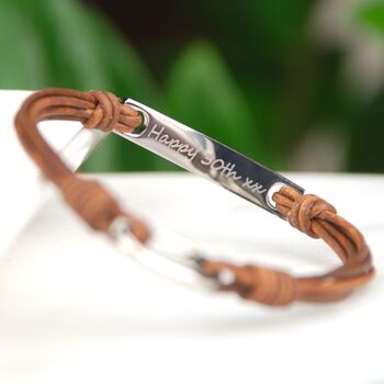 Personalised Men's Leather Cord And Bar Bracelet, 2 of 9