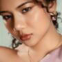Natural Rose Quartz Lily Twisted Huggie Hoop Earrings, thumbnail 4 of 10