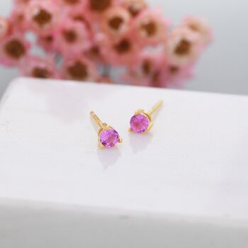 Ruby Pink Cz Tiny Stud Earrings In Sterling Silver, 5 of 9