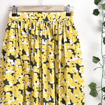 Yellow Floral Printed Cotton Midi Skirt, 4 of 7