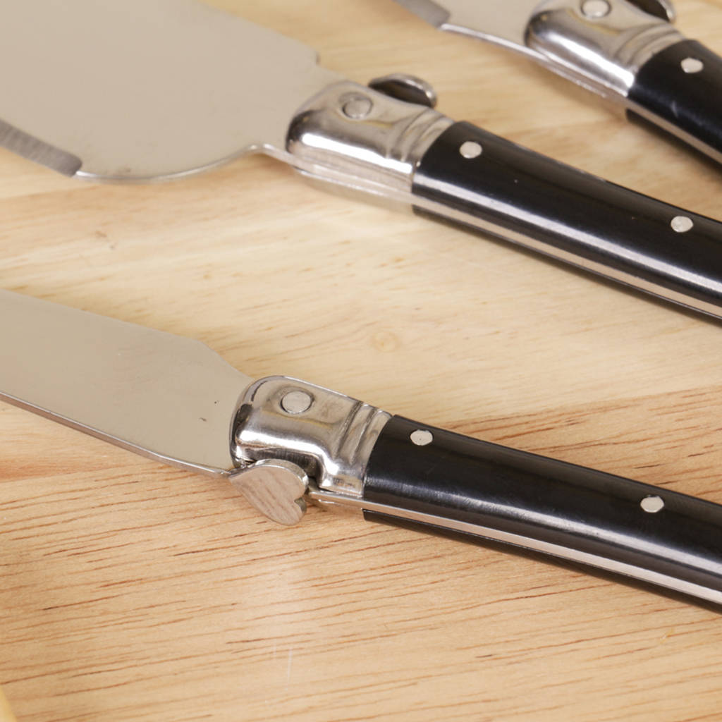 Set Of Three Black Handle Cheese Knives By Dibor