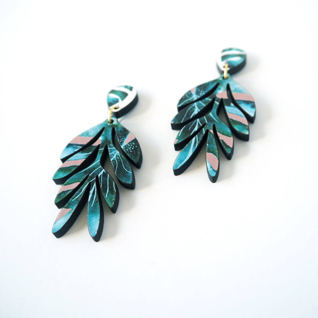 palm leaf statement drop earrings by mica peet | notonthehighstreet.com