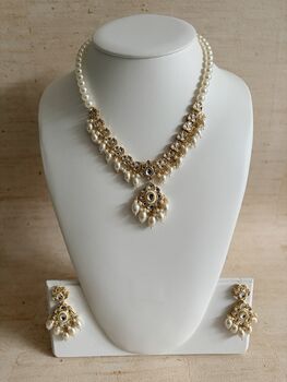 White Gold Kundan Meenakari Pearl Set, 8 of 12