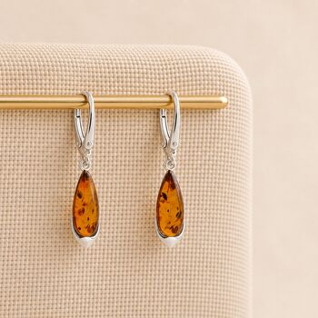 Sterling Silver Baltic Amber Teardrop Earrings, 4 of 7