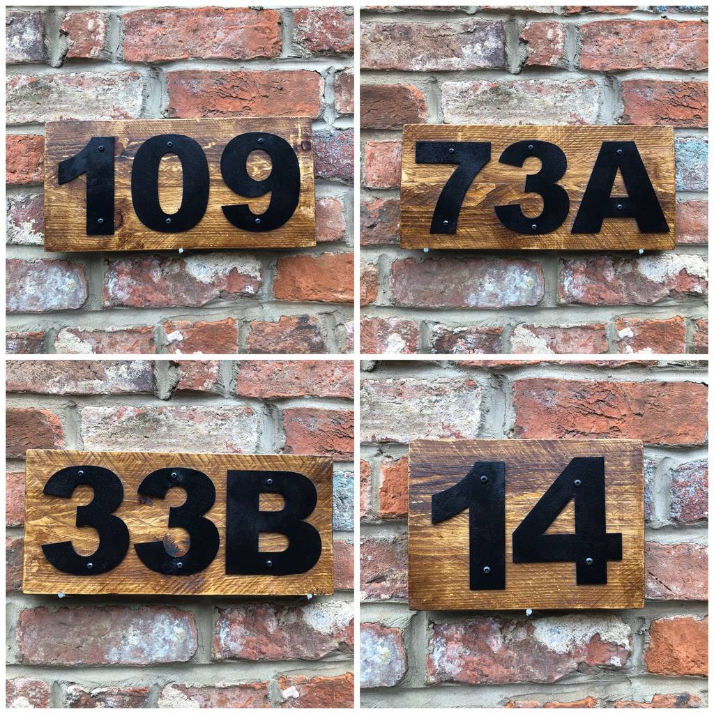 Reclaimed Wood And Metal House Door Number Plaques By The Rustic