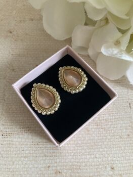 Peach Gold Pearl Stud Earrings, 2 of 5