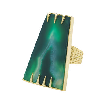 Green Agate 'Determination' Gemstone Gold Plated Ring, 2 of 7