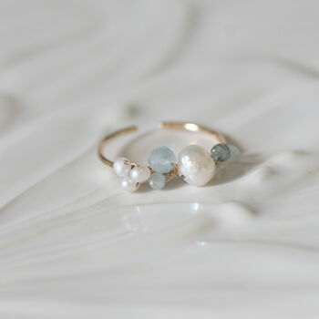 Aquamarine And Baroque Pearls Adjustable Ring, 4 of 10