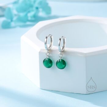 Dangle Emerald Green Cz Huggie Hoop Earrings, 2 of 11