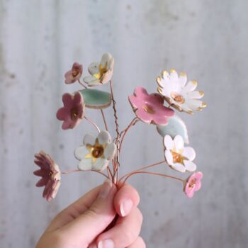Fuchsia, White And Gold Ceramic Flower Bouquet, 4 of 12