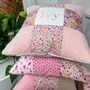 Peachy Pink Patchwork Name Cushion, thumbnail 4 of 6