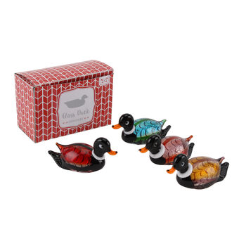 Set Of Four Hand Blown Glass Duck Ornaments, 2 of 6