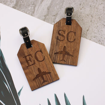 Pair Of Wooden Initial Luggage Tags, 3 of 3