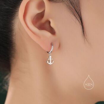 Anchor Huggie Hoop Earrings In Sterling Silver, 7 of 11