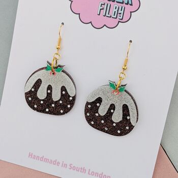 Christmas Pudding Glitter Resin Earrings, 3 of 4