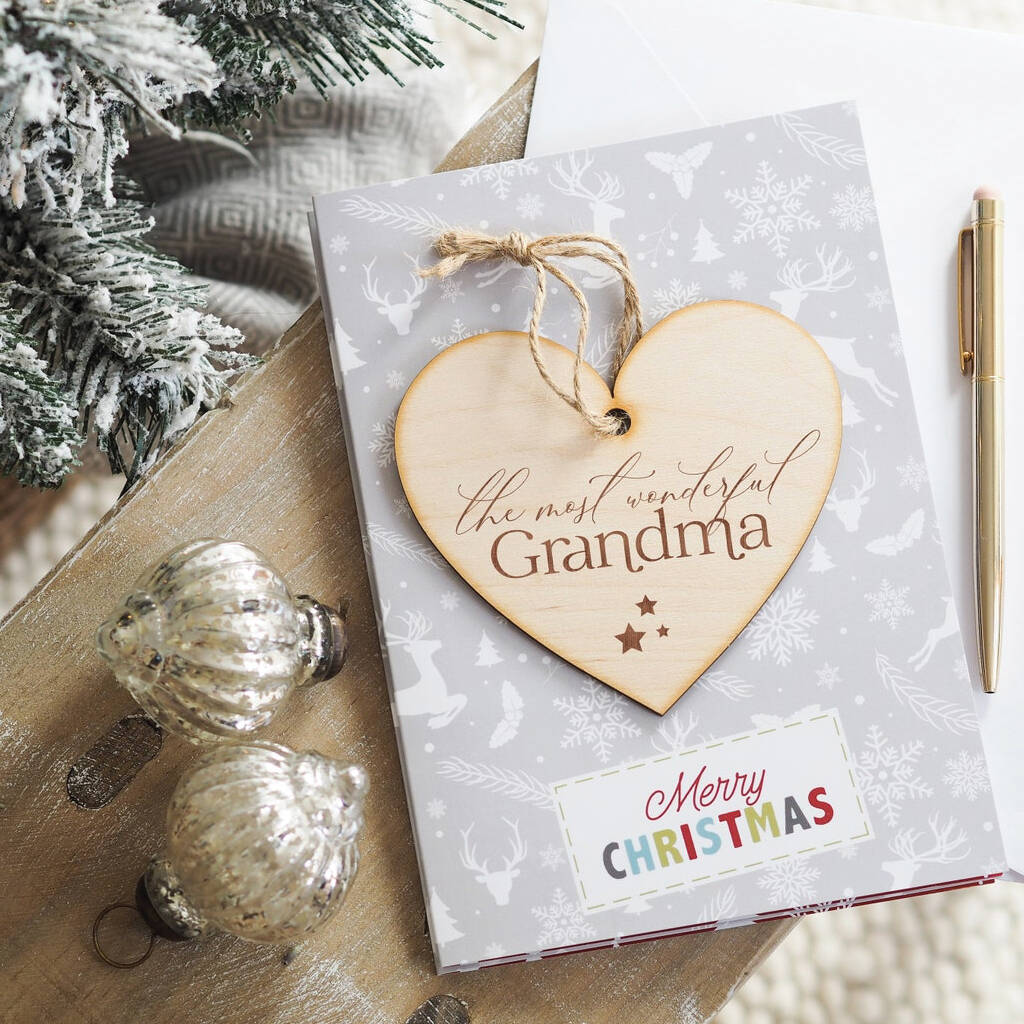 Christmas Card And Wooden Tree Decoration For Grandma