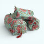 Pink And Blue Floral Block Print Cotton Washbag, Make Up Bag, With Waterproof Lining Set Of Three, thumbnail 1 of 6