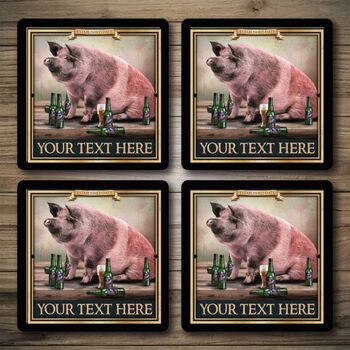 Personalised Bar Runner And Coasters Pig And Bottle, 2 of 8