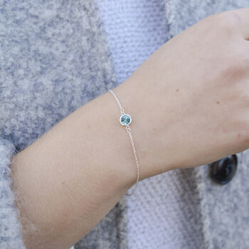 Sterling Silver March Birthstone Curb Bracelet – Aquamarine, 3 of 6