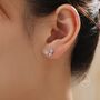 Sterling Silver Asymmetric Hydrangea Flower Bouquet Cz Stud Earrings, thumbnail 7 of 12