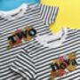 Personalised Retro Flowers Striped Kids T Shirt, thumbnail 1 of 4