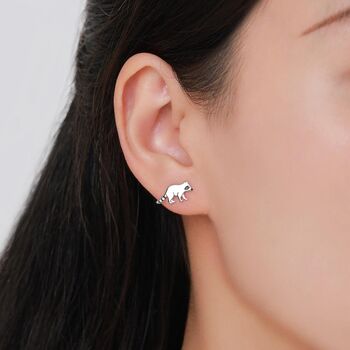 Sterling Silver Very Cute Racoon Stud Earrings, 10 of 12