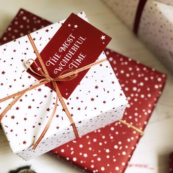Red Stars 'Wonderful Time' Mixed Wrapping Paper Set, 9 of 12