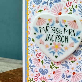Folksy Luxury Wedding Card With Heart Ceramic Keepsake, 4 of 9