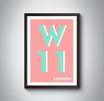 W11 Notting Hill London Postcode Typography Print, 9 of 11