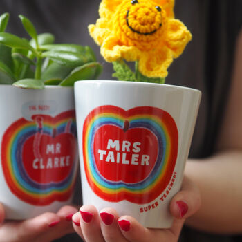 Personalised Apple And Rainbow Plant Pot: Teacher Gift, 2 of 4