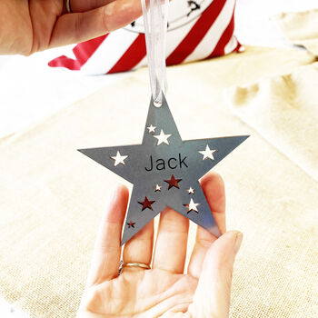Personalised Silver Duo Star Bauble, 2 of 3