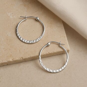 Sterling Silver Hammered Hoop Earrings, 3 of 8