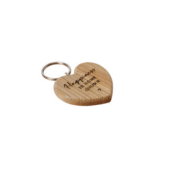 'Happiness Is Home Grown' Oak Heart Keyring, 2 of 2