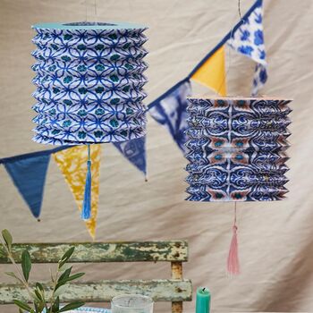 Three Souk Style Blue Hanging Paper Lanterns, 4 of 5