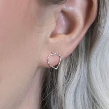 Sterling Silver Hammered Heart Stud Earrings, 5 of 10