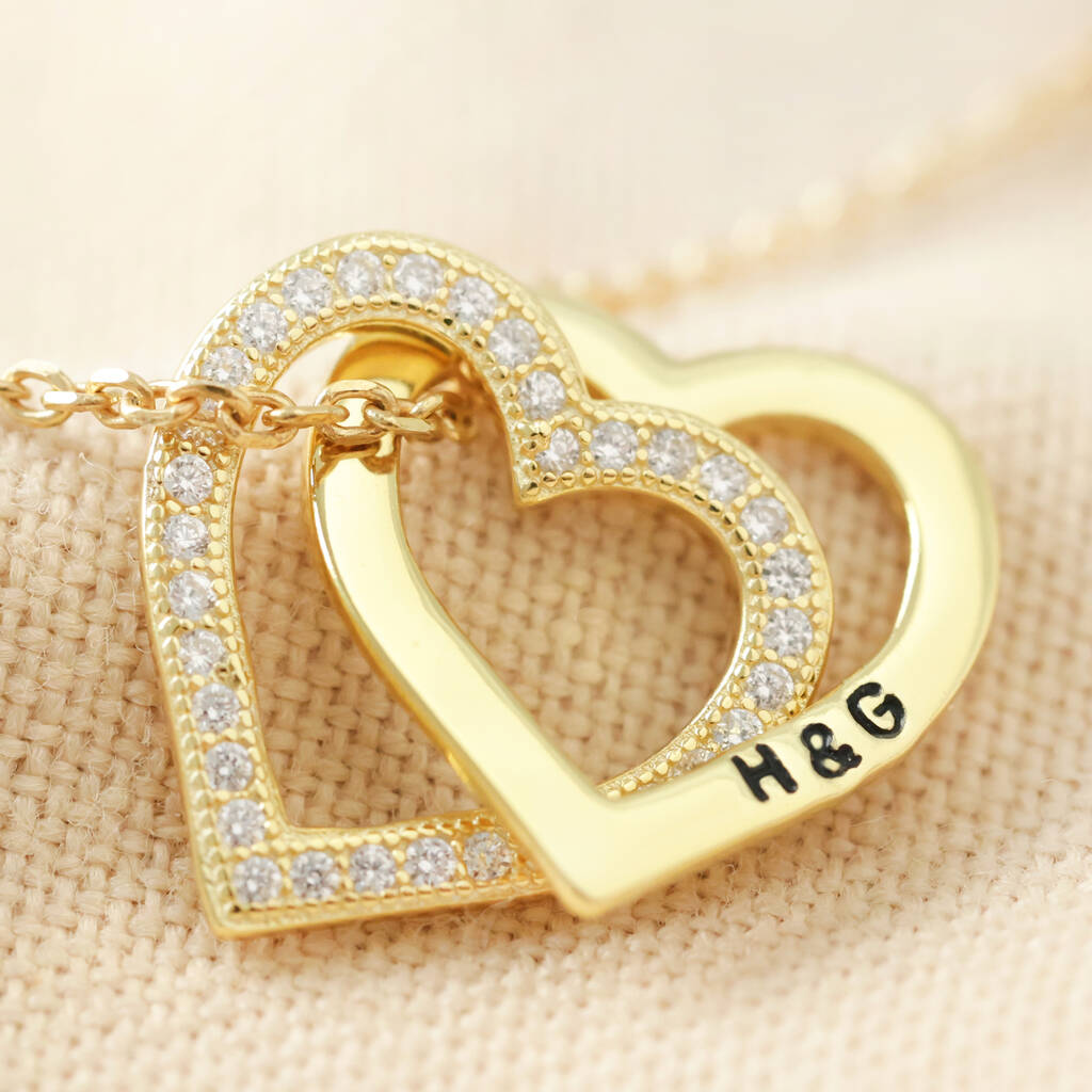 Personalised Sterling Interlocking Gem Hearts Necklace By Lisa Angel