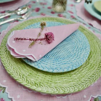 Pair Of Scalloped Embroidered Pink Linen Napkins, 8 of 10