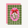 Gingham Mistletoe Christmas Card Green, thumbnail 2 of 3