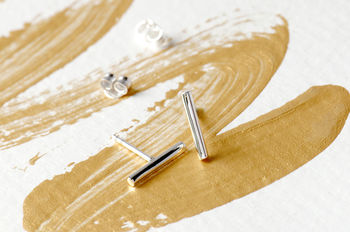 Bar Geometric Sterling Silver And Gold Stud Earrings, 2 of 10