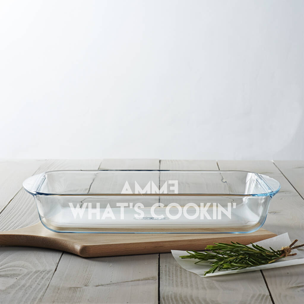 Personalised 'What's Cookin'' Glass Dish, 1 of 3