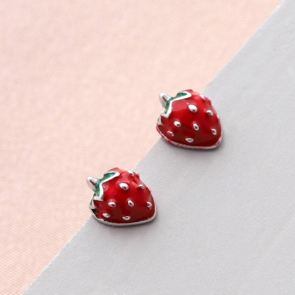 Mini Enamel Strawberry Stud Earrings By attic | notonthehighstreet.com