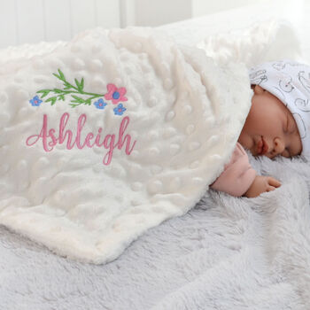Personalised Embroidered Floral Baby Blanket With Name, 3 of 8