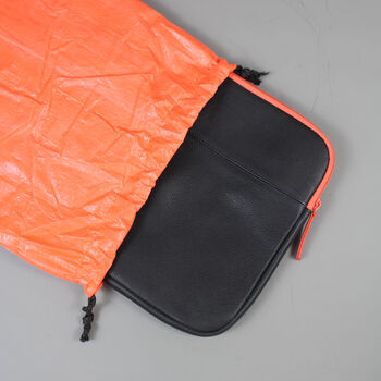 Black Leather Laptop Case With Orange Zip, 3 of 6