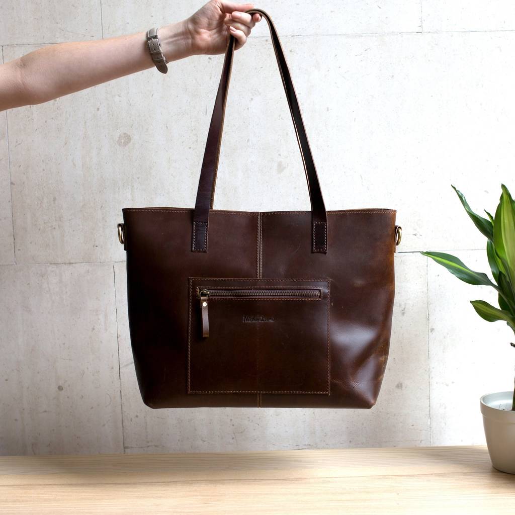 Personalised Classic Leather Tote Bag ' Eden ' By Niche Lane ...
