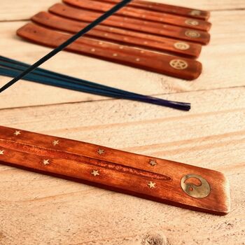 Wooden Incense Stick Holder Brass Design Ash Catcher, 2 of 12