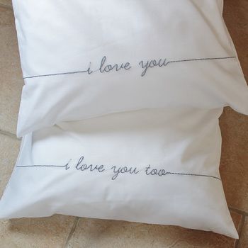 I Love You Couples Embroidered Script Pillowcase Set, 2 of 3