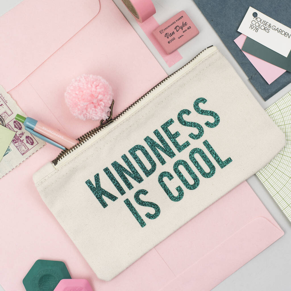 'kindness is cool' pom pom pencil case by oh squirrel ...