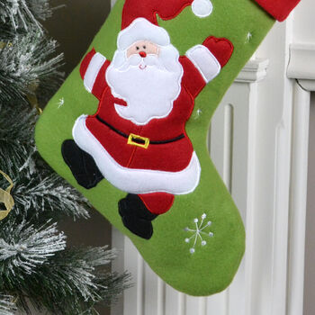 Personalised Green Christmas Stocking With Santa, 3 of 3